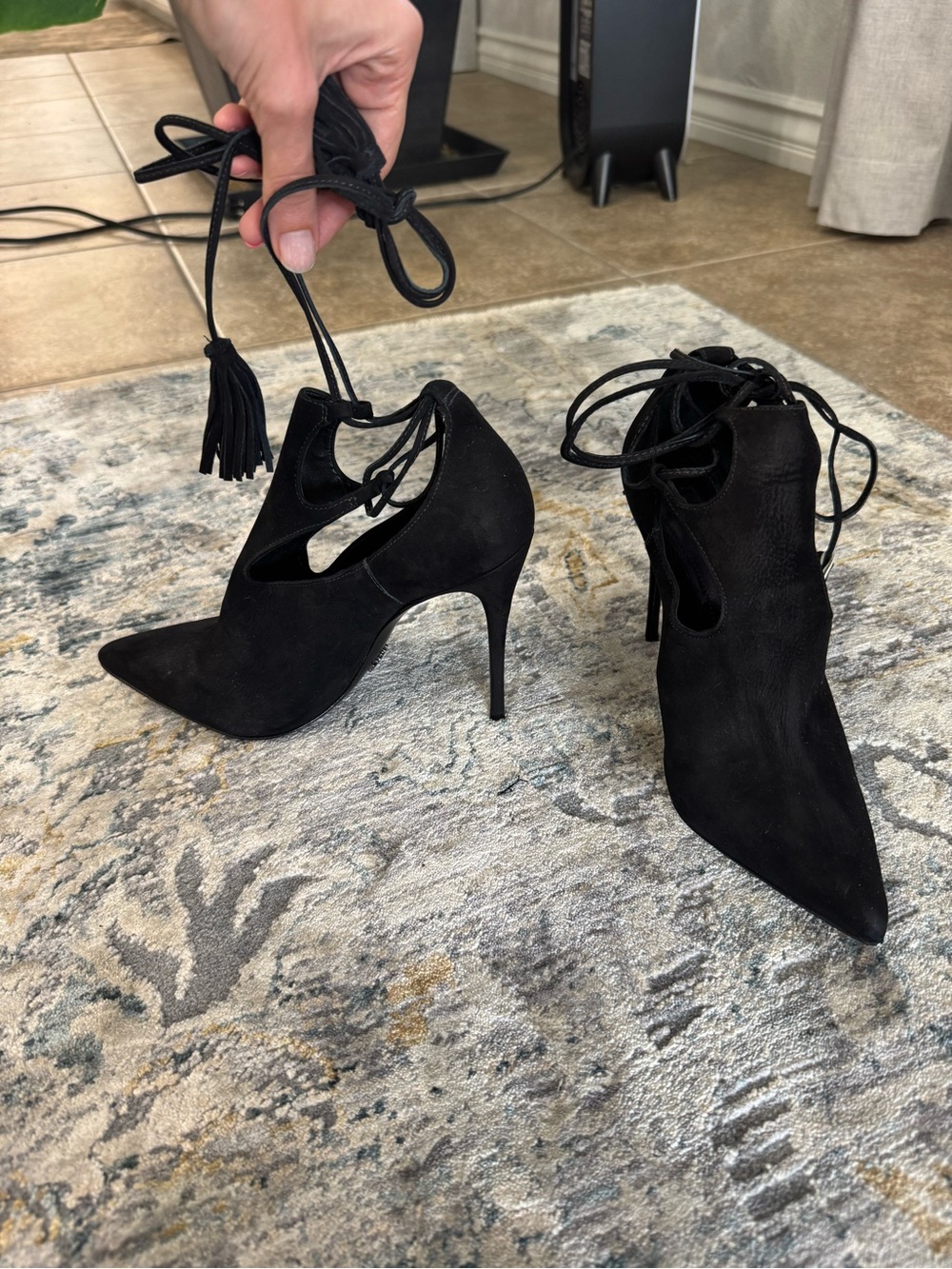 SCHUTZ Black Suede Pointed Lace-Up Stiletto Booties - Picture 4 of 7